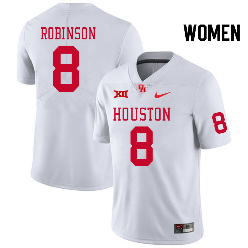 Women #8 Malik Robinson Houston Cougars Big 12 XII College Football Jerseys Stitched-White - Click Image to Close